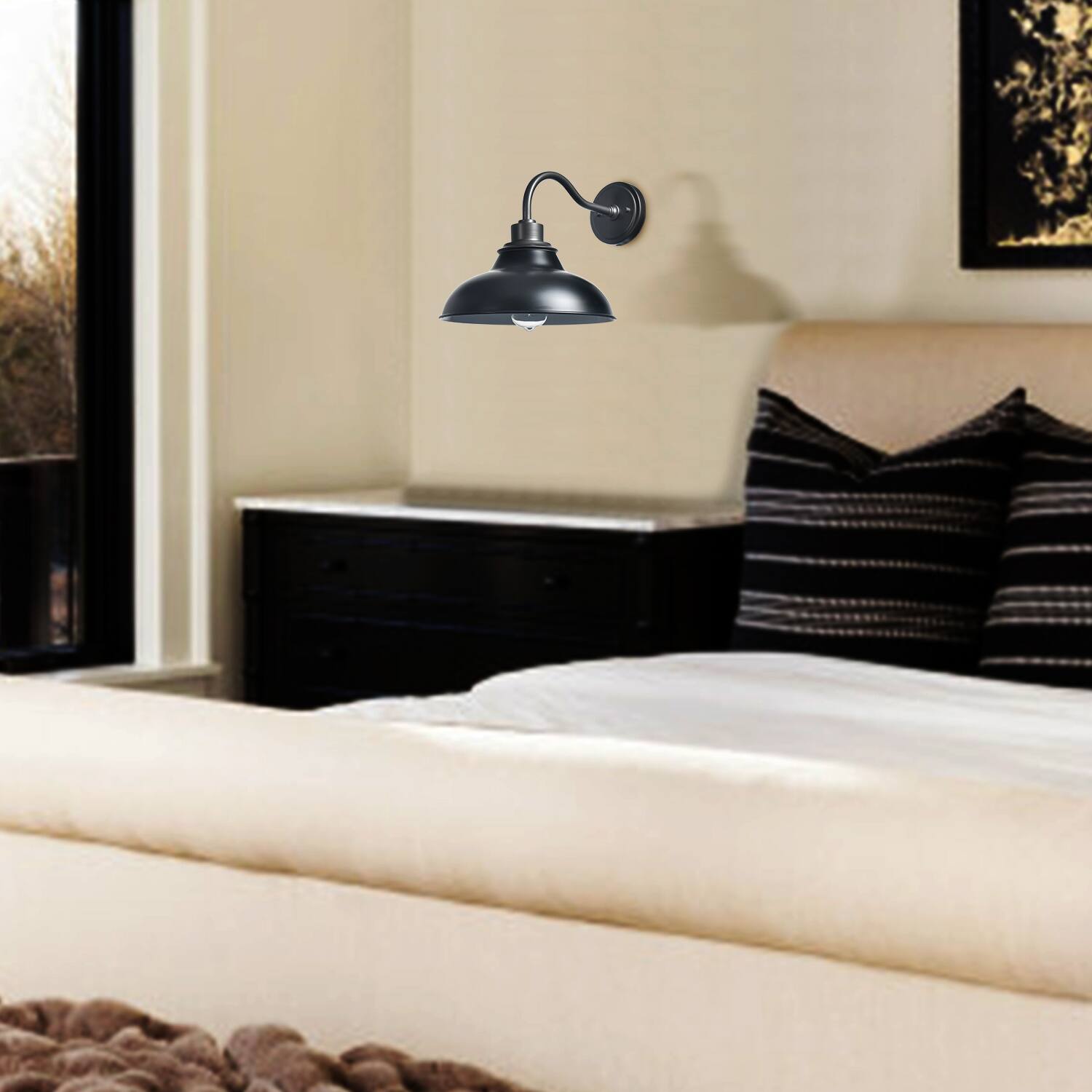 Angle. MOOSE - Black Gooseneck Wall Sconces Farmhouse Barn Light - Black.