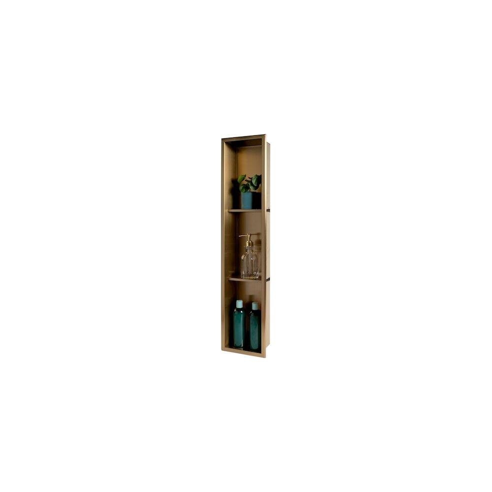 Front. Alfi - 8" x 36" Brushed Gold PVD Stainless Steel Vertical Triple Shelf Shower Niche - Gold.