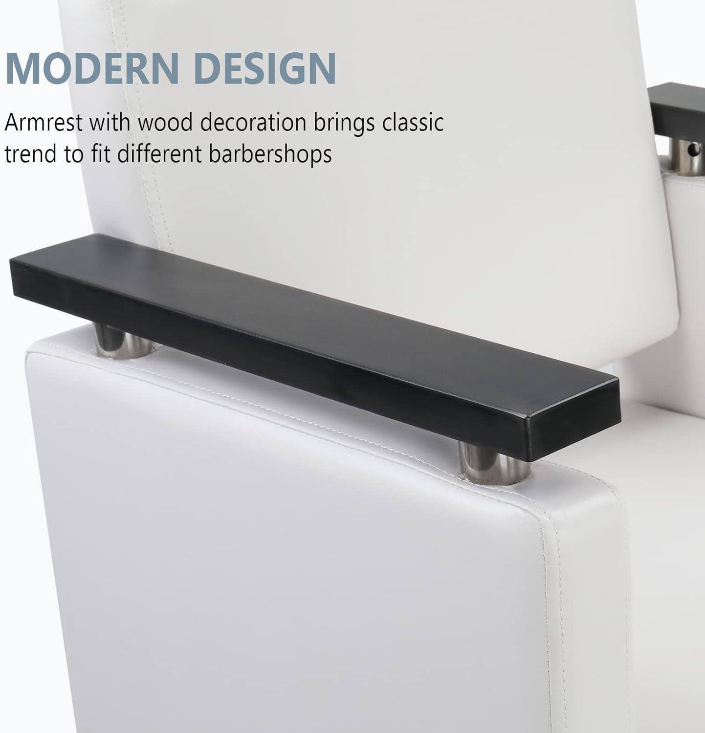 MODERN DESIGN  
Armrest with wood decoration brings classic trend to fit different barbershops