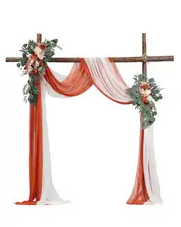 VEVOR - Artificial Wedding Arch Flowers Kit, Orange Wedding Arch Flowers with Drapes Kit (Pack of 4) - 2 Pcs Floral Arrangement - Red;White;Green