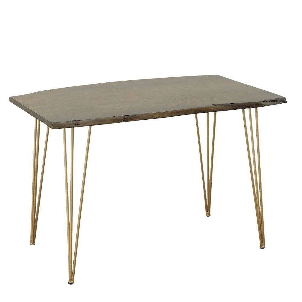 Front. Carolina Chair & Table - Seti Live Edge Dining Table - Elm Top - Gold Base - Blue.