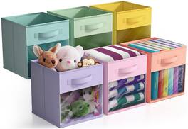 Sorbus - 11 Inch Storage Bins with Clear Window, 6 Foldable Baskets for Organizing Clothes, Toys, Books, Figures, Games - Multi Pastel