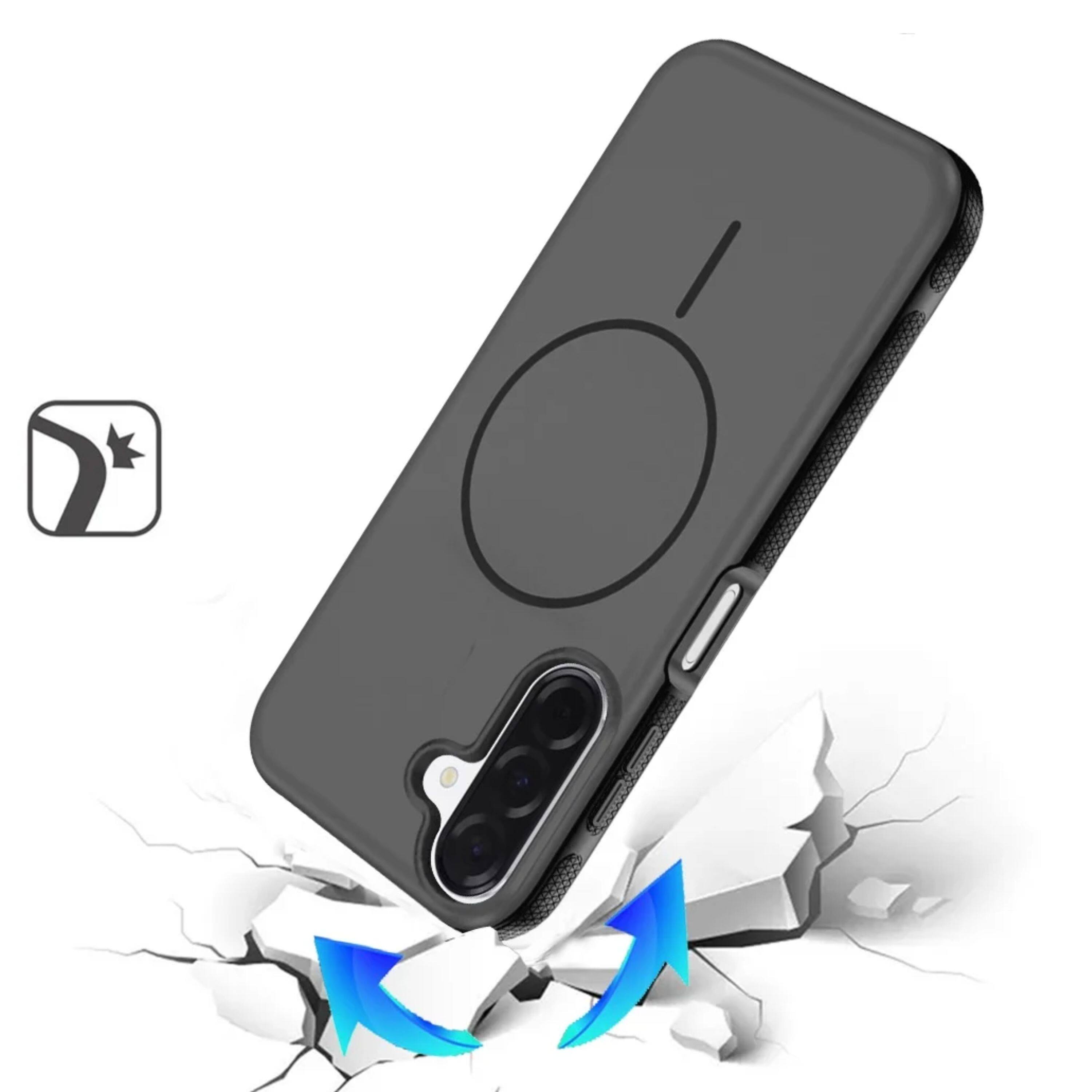 Left. Kitcheniva - Rugged Side Grip Magnetic Circle Phone Case With Tempered Glass For Samsung Galaxy A17 5G Black - Black.