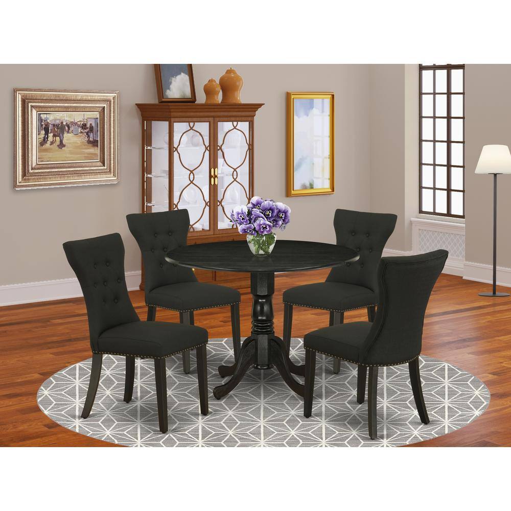 Back. East West Furniture - Dining Room Set Wirebrushed Black - Brown.