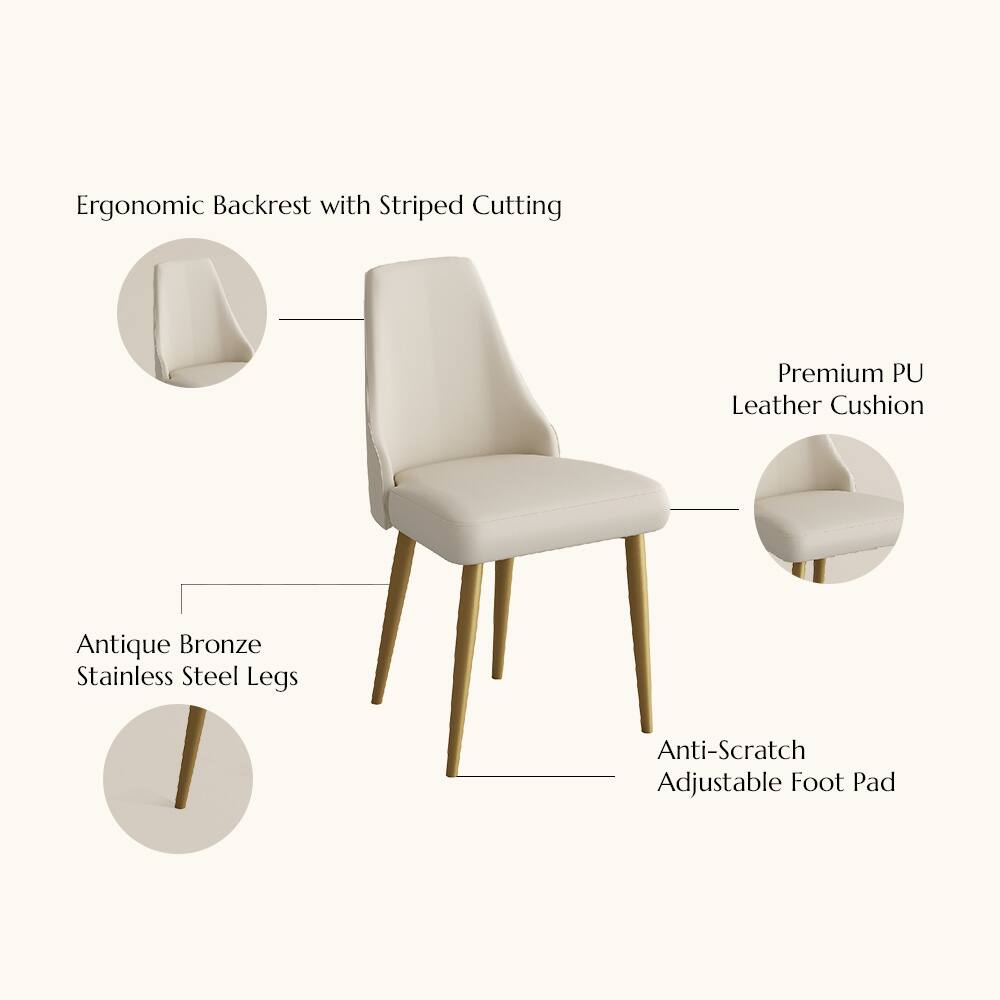 Ergonomic Backrest with Striped Cutting  
Premium PU Leather Cushion  
Antique Bronze Stainless Steel Legs  
Anti-Scratch Adjustable Foot Pad