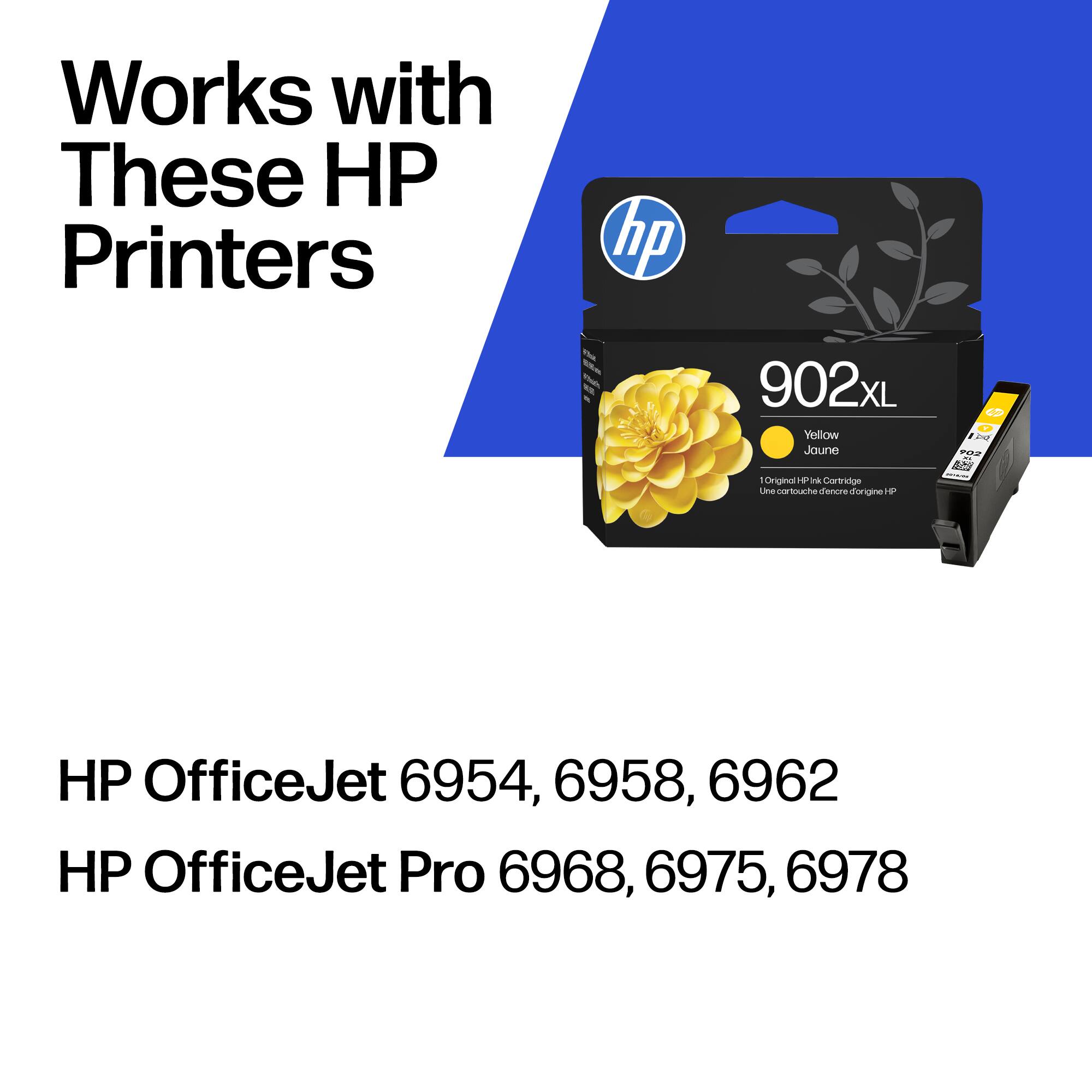 Works with These HP Printers

HP 902xL Yellow - Original HP Ink Cartridge

HP OfficeJet 6954, 6958, 6962
HP OfficeJet Pro 6968, 6975, 6978