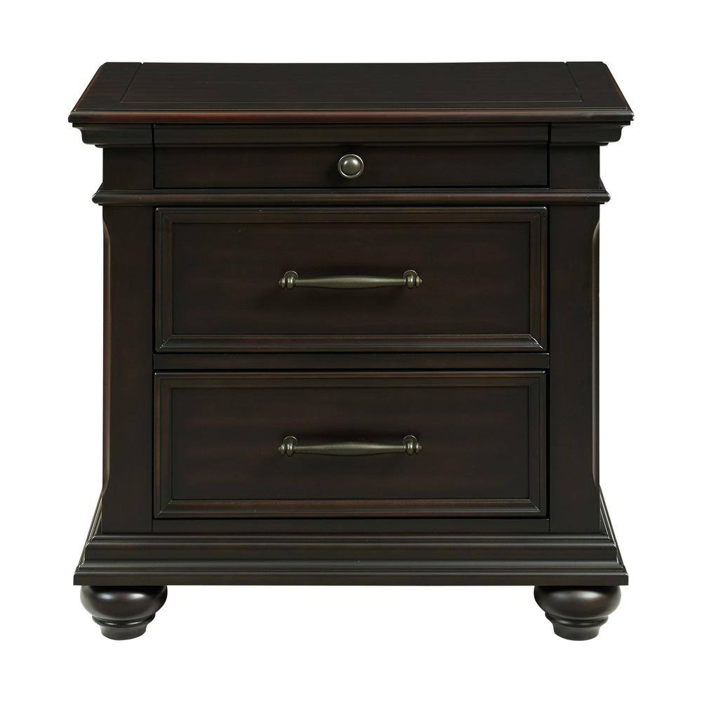 Angle. Picket House Furnishings - Brooks 3-Drawer Nightstand with USB Ports in Black - Black.