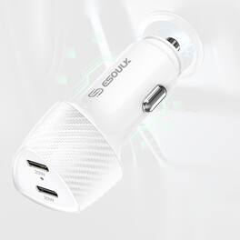 Esoulk - Dual USB-C 40W (20W+20W) Car Charger Adapter For Samsung iPhone iPad Universal - White