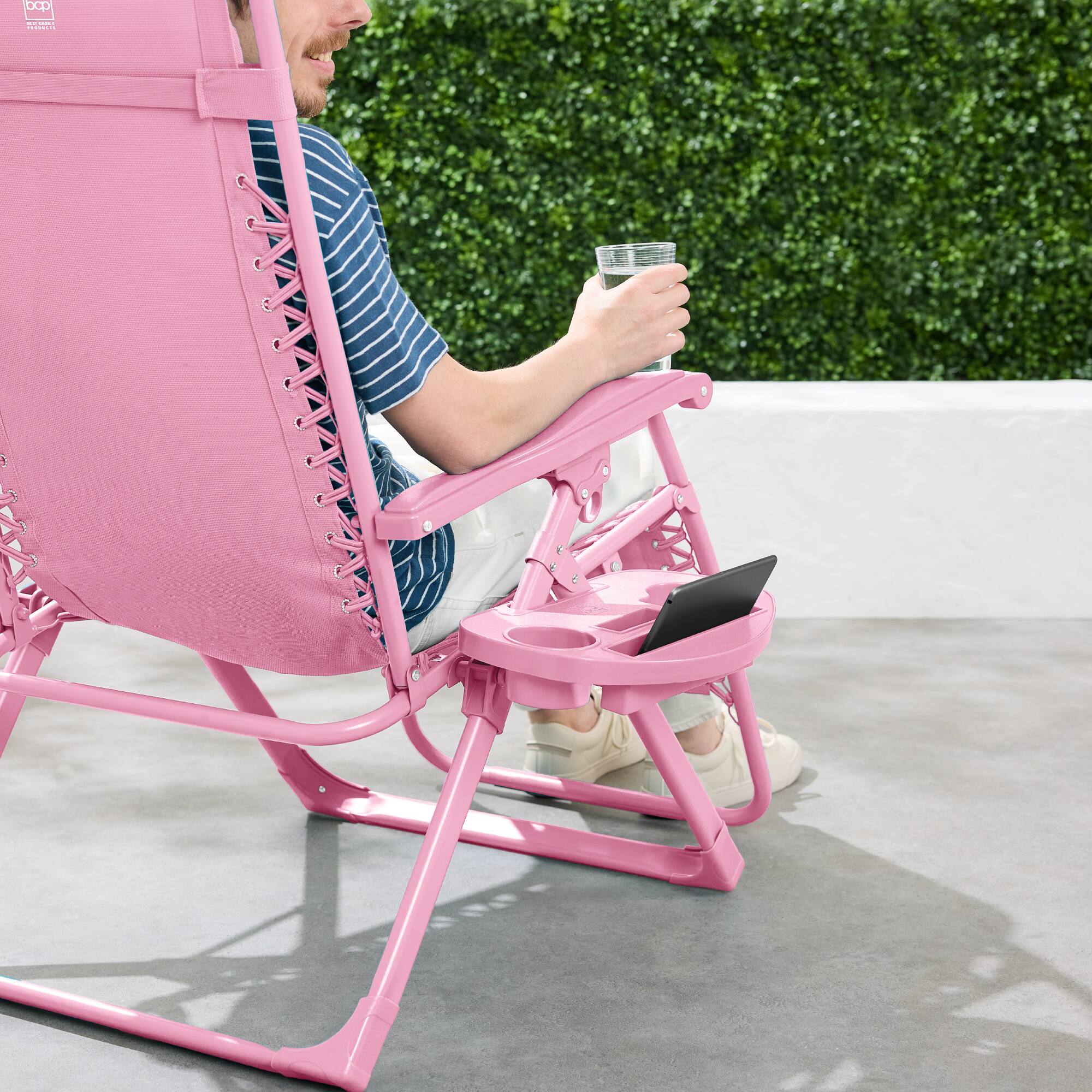 Alt View 3. Best Choice Products - Best Choice Products Monochromatic Zero Gravity Chair, Folding Patio Recliner w/Side Tray, Headrest - Carnation - Carnation.