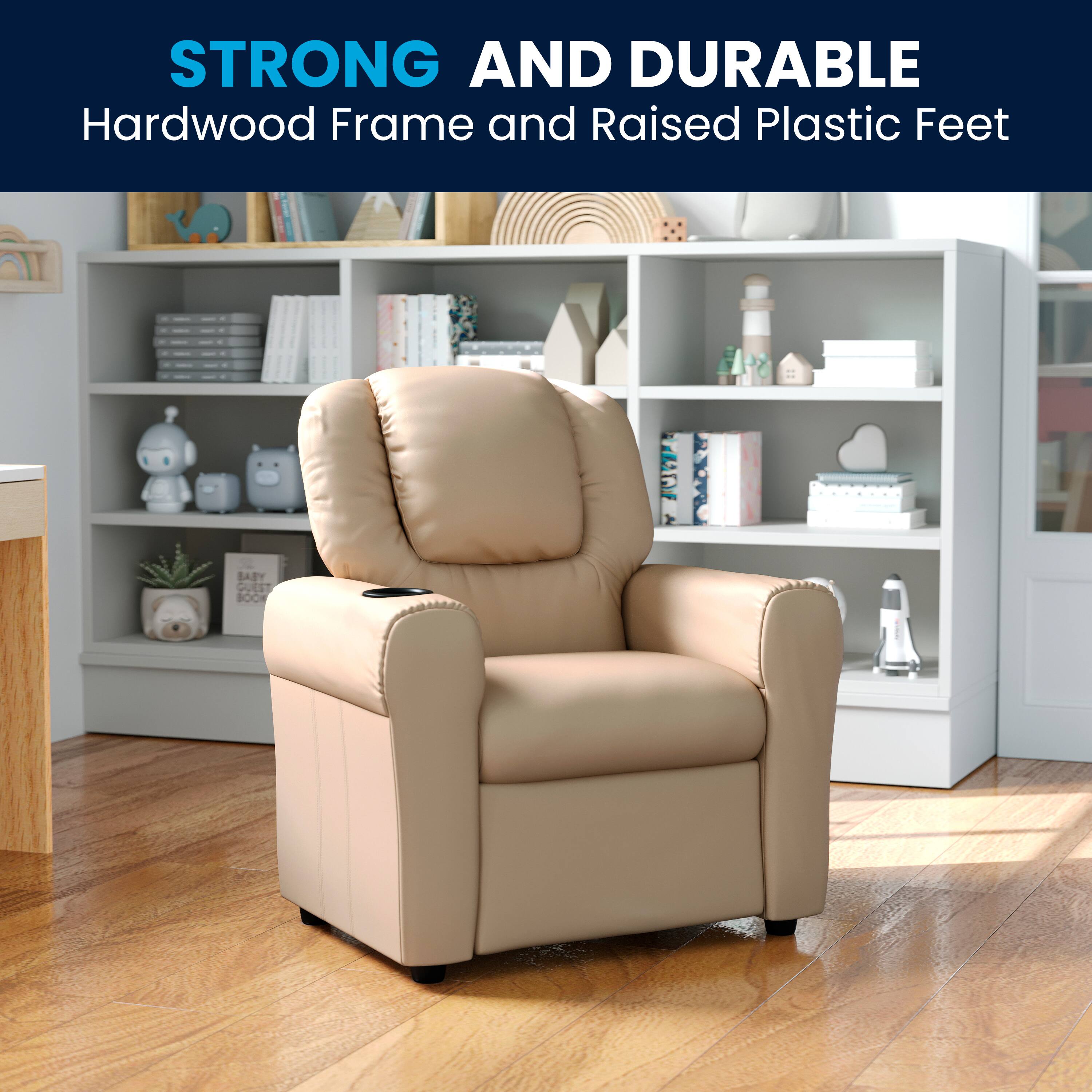 STRONG AND DURABLE  
Hardwood Frame and Raised Plastic Feet
