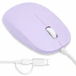 Macally - Wired Mouse for Mac and PC - Dual USB C + A Plug - Simple Ambidextrous 3 Button USB Mouse Wired - Wired - Purple