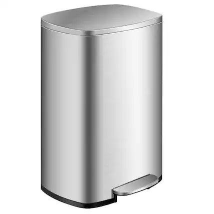 Front. Gymax - Gymax 13.2 Gallon Trash Garbage Can Stainless Steel Airtight Soft Close Bin W/ Bucket - Silver.