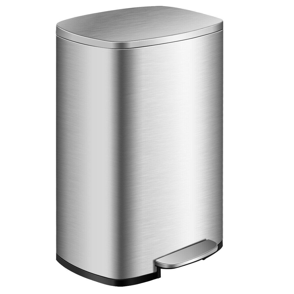 Front. Gymax - Gymax 13.2 Gallon Trash Garbage Can Stainless Steel Airtight Soft Close Bin W/ Bucket - Silver.