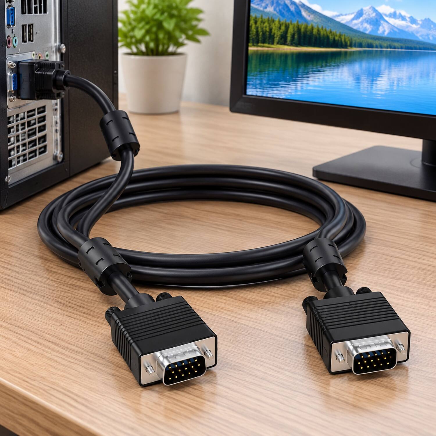 Left. Sanoxy - 50ft SVGA HD15 M/M Monitor Cable with Ferrites - Black.