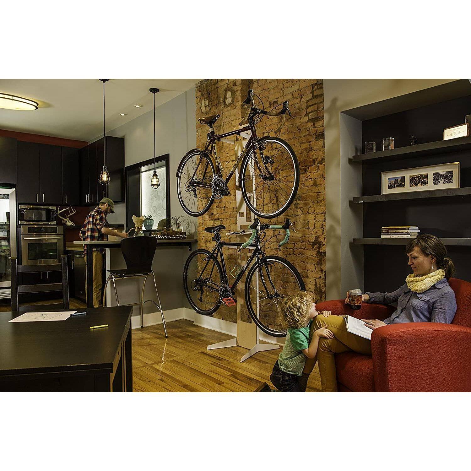 Alt View 1. Saris - The Hottie Two Bike Home Storage Stand - Freestanding Rack with Adjustable Cradles and Shelf - White.