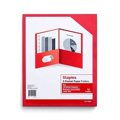 Staples - 10% Recycled Smooth 2-Pocket Paper Presentation Folder, 10/Pack (13382-US) - Red