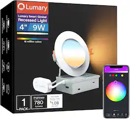 Lumary - 4" Smart Adjustable Gimbal RGBWW Recessed Ceiling Light, Wi-Fi Bluetooth, Works with Alexa & Google Assistant, 1-Pack - White