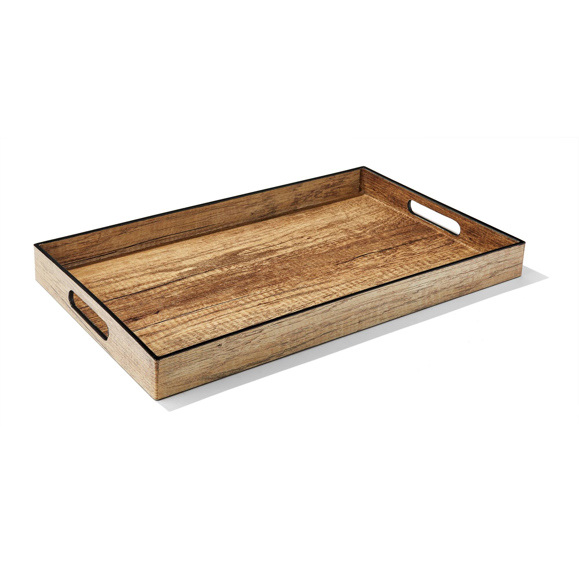 Front. American Atelier - Poplar Finish Tray with Black Rim - Brown.