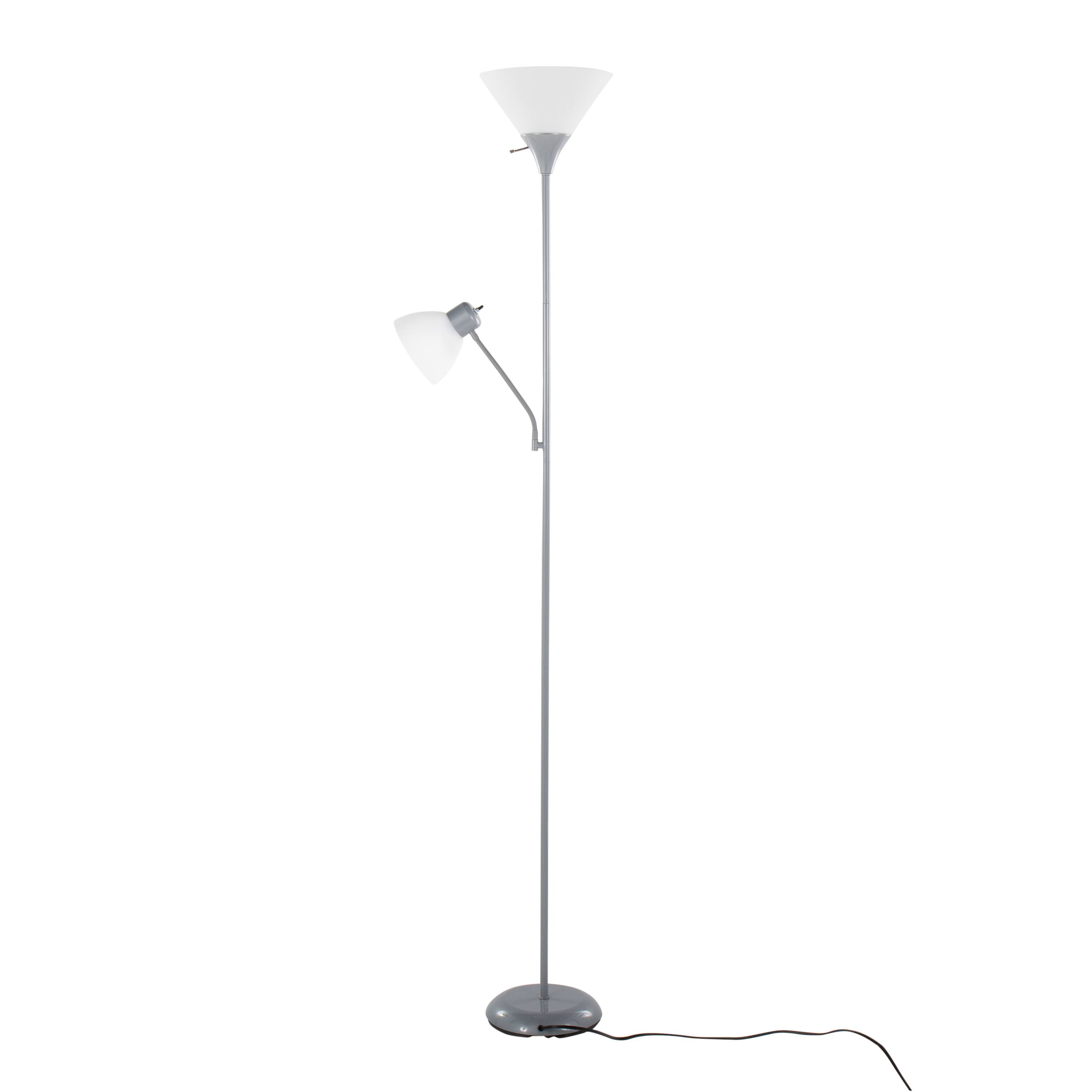 Alt View 4. Loheer - Loheer 72-Inch Tall Silver Metal Standing Lamp with Dual Frosted Shades - White.