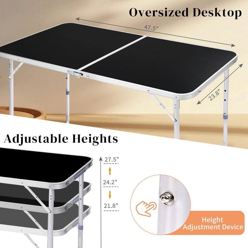 Oversized Desktop  
47.5" x 23.8"  

Adjustable Heights  
27.5"  
24.2"  
21.8"  

Height Adjustment Device