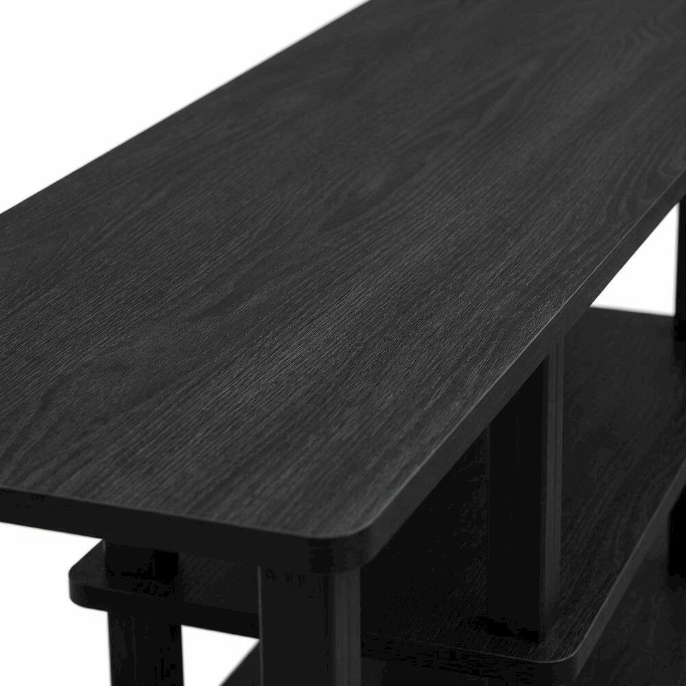 Alt View 4. FurniFact - Black wood TV stand,  3-tier design, square tube frame, entertainment setup - Brown.