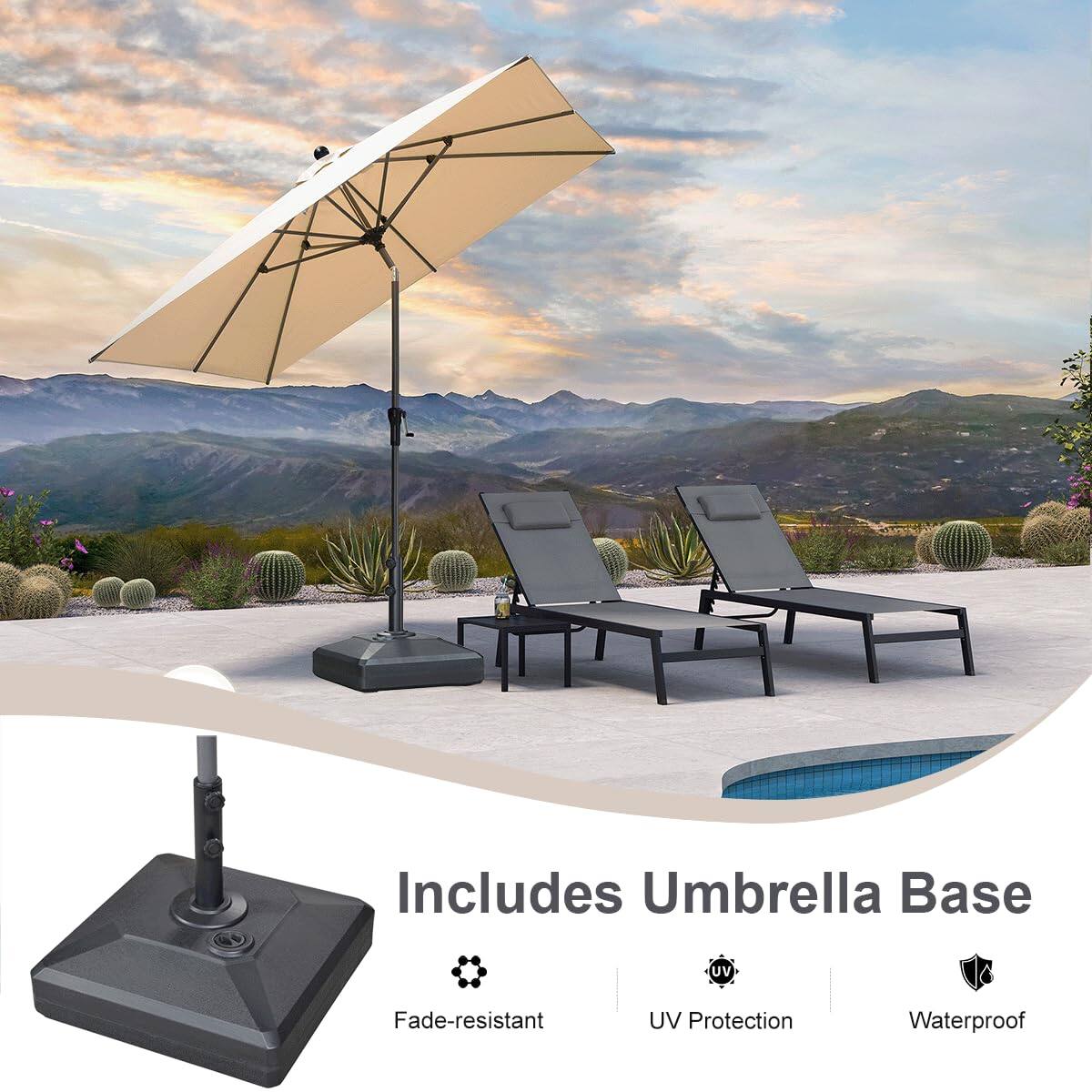 Includes Umbrella Base  
Fade-resistant  
UV Protection  
Waterproof