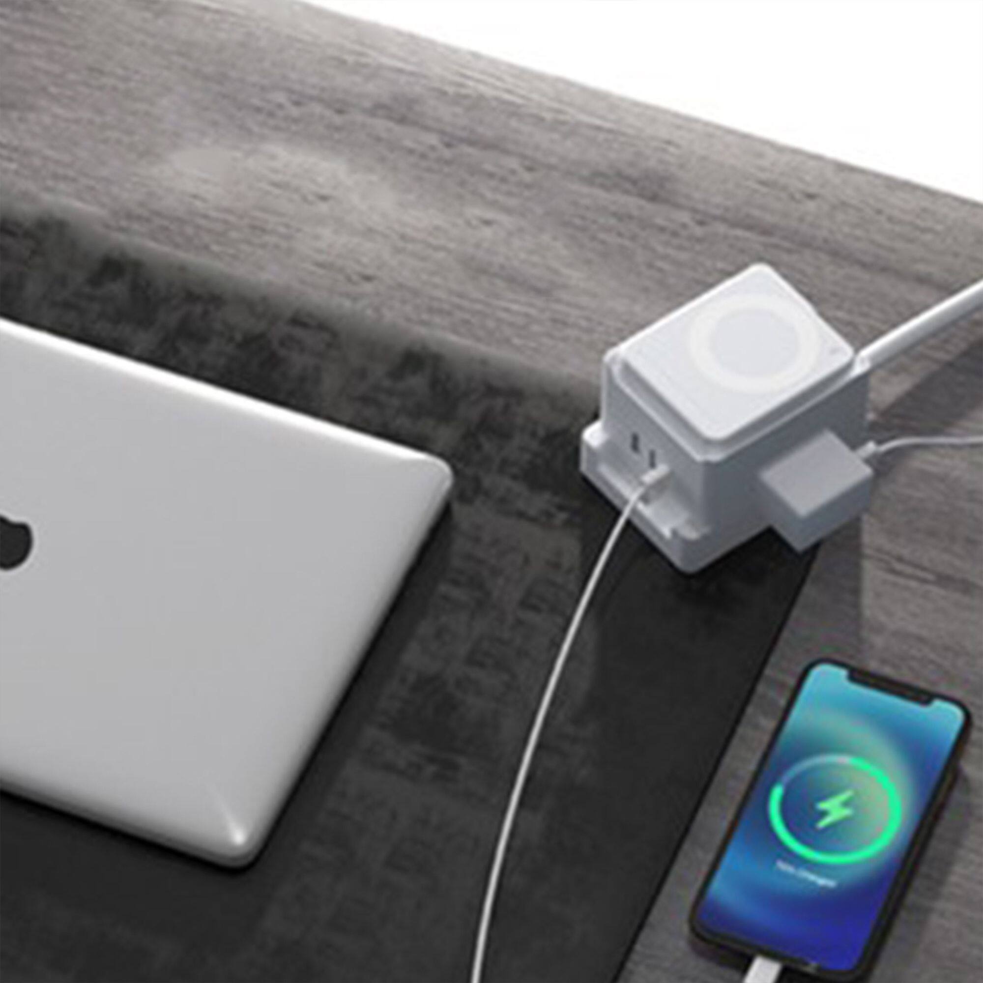 Left. Link - Link Wireless Desktop Power Station, Advanced Design, Fast Charging, 3 USB, 2 AC Outlets.