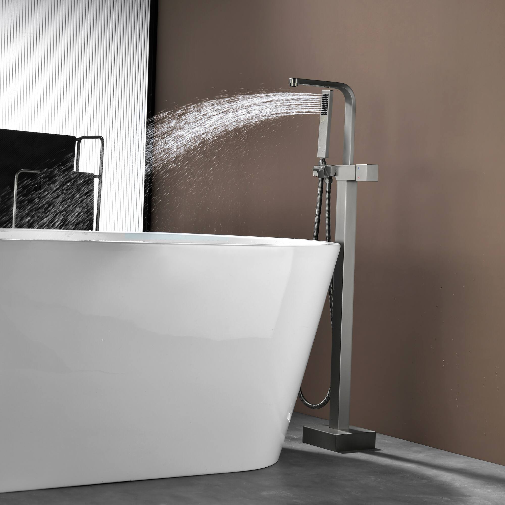 Alt View 1. Boyel Living - Brushed Nickel Bathtub Faucet Solid Brass Single Handle 360° Swivel Handheld Spray - Silver.