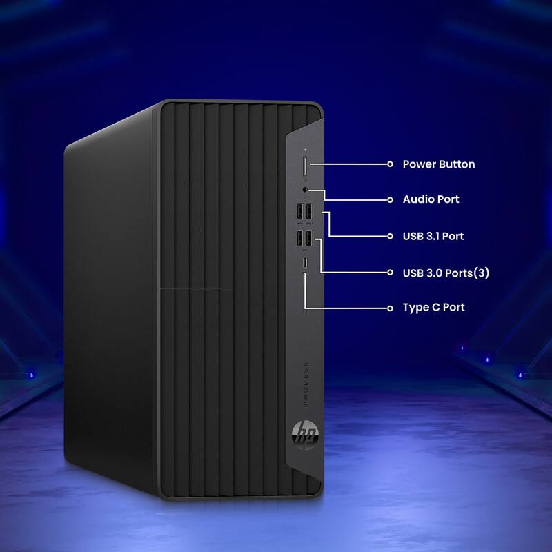 Power Button  
Audio Port  
USB 3.1 Port  
USB 3.0 Ports (3)  
Type C Port  

PRODESK  
hp