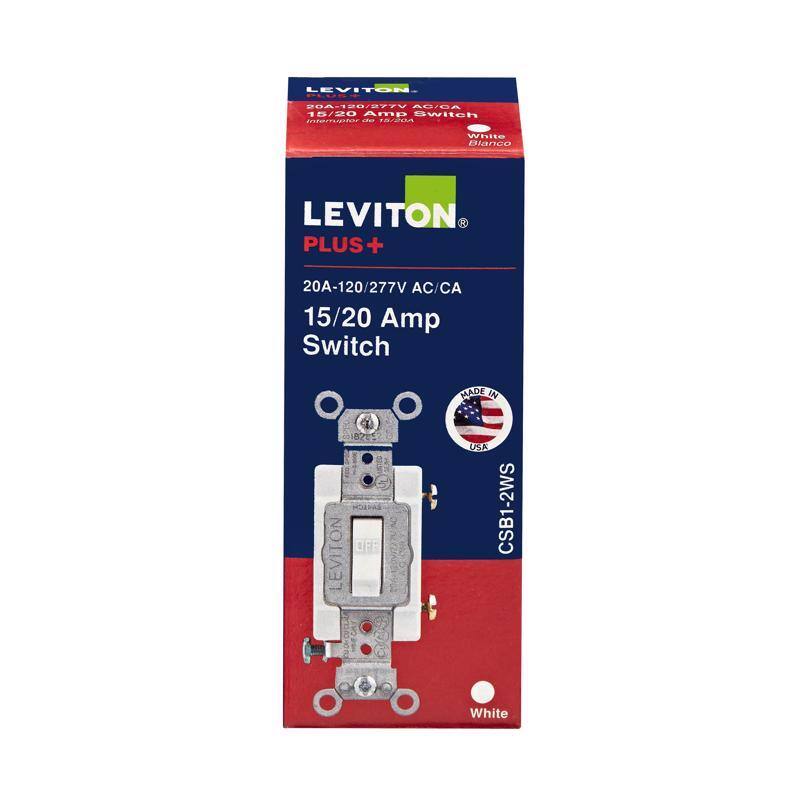 LEVITON 20A-120/277V AC/CA 15/20 Amp Switch  
LEVITON PLUS+  
MADE IN USA  
CSB1-2WS  
White