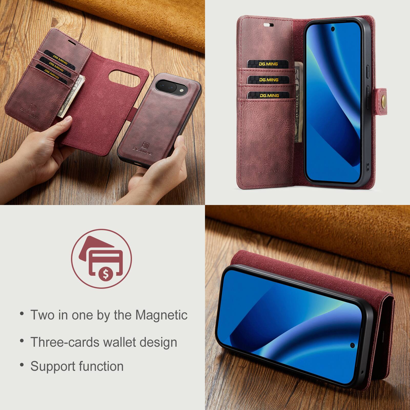 LOA - nNLEAN - CHLM A DELMINNG DG.MING DG.MING bu SAE $ Two in one by the Magnetic Three-cards wallet design Support function