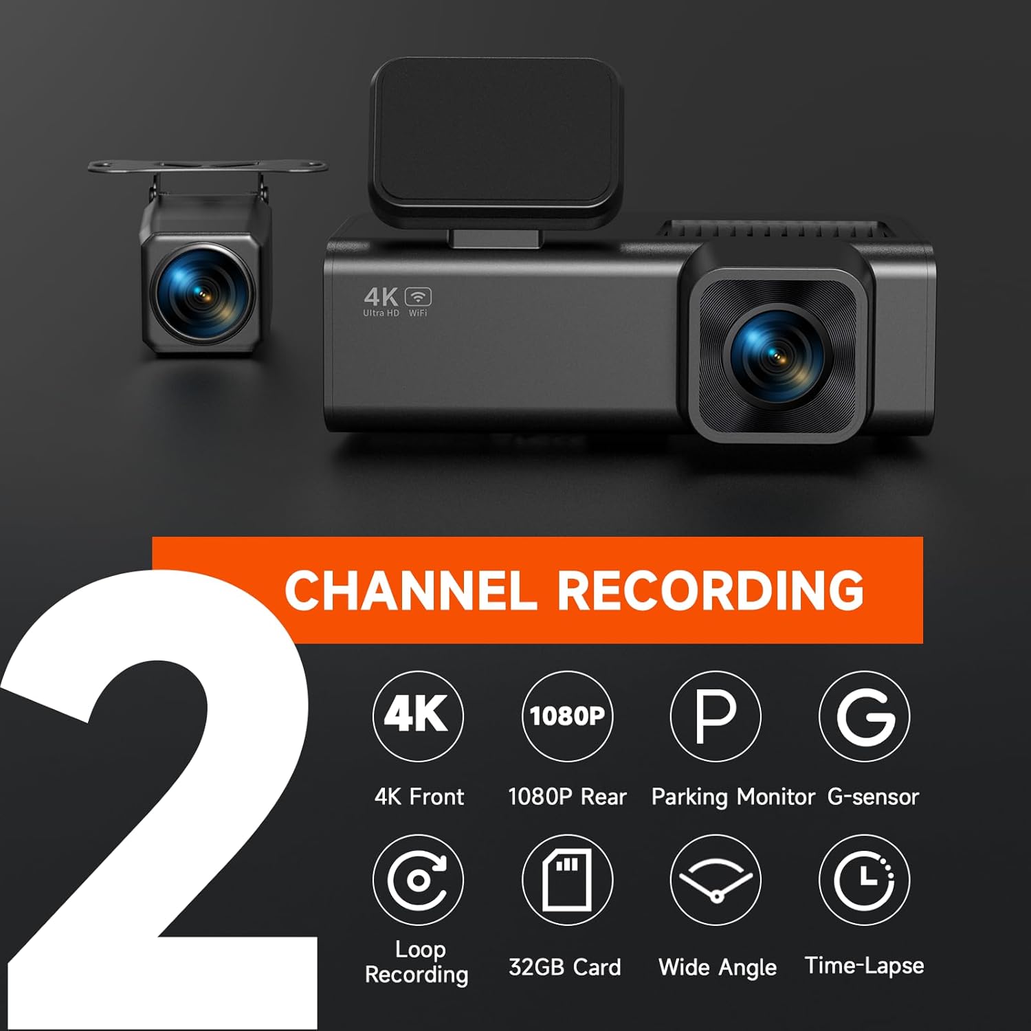 E YEEGER Dash Cam Front and Rear, 4K+1080P Dual Camera for Cars, 32GB ...