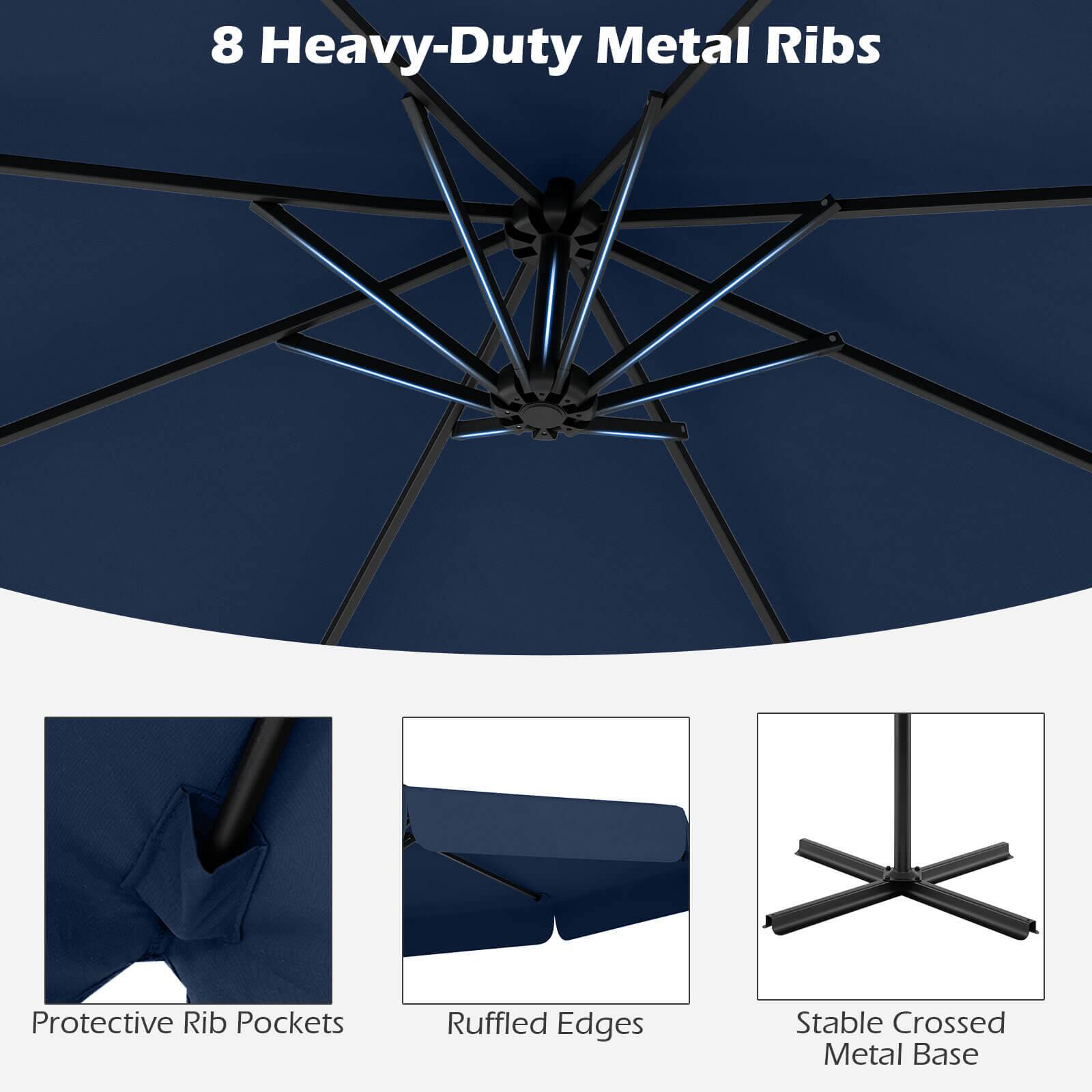 8 Heavy-Duty Metal Ribs Protective Rib Pockets Ruffled Edges Stable Crossed Metal Base
