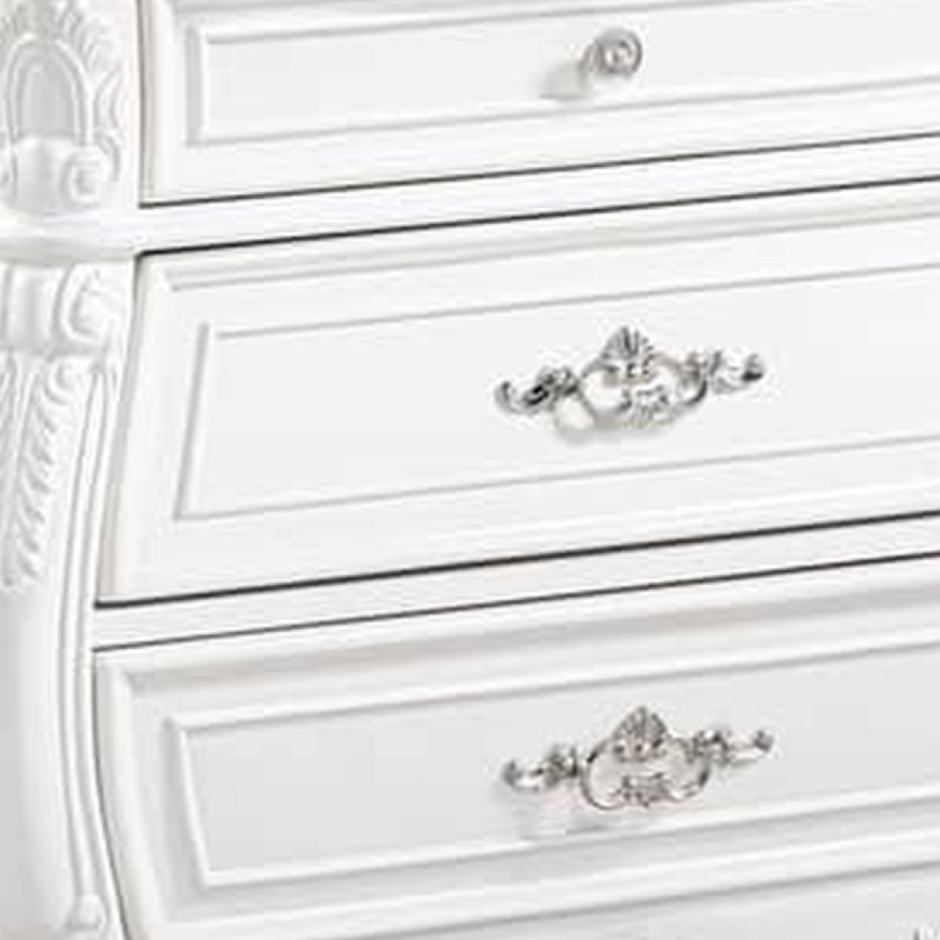 Alt View 1. Manhattan Lane - Valena Nightstand, 3 Drawers, White Solid Wood, Metal Handles, 31 Inch - White, Nickel.