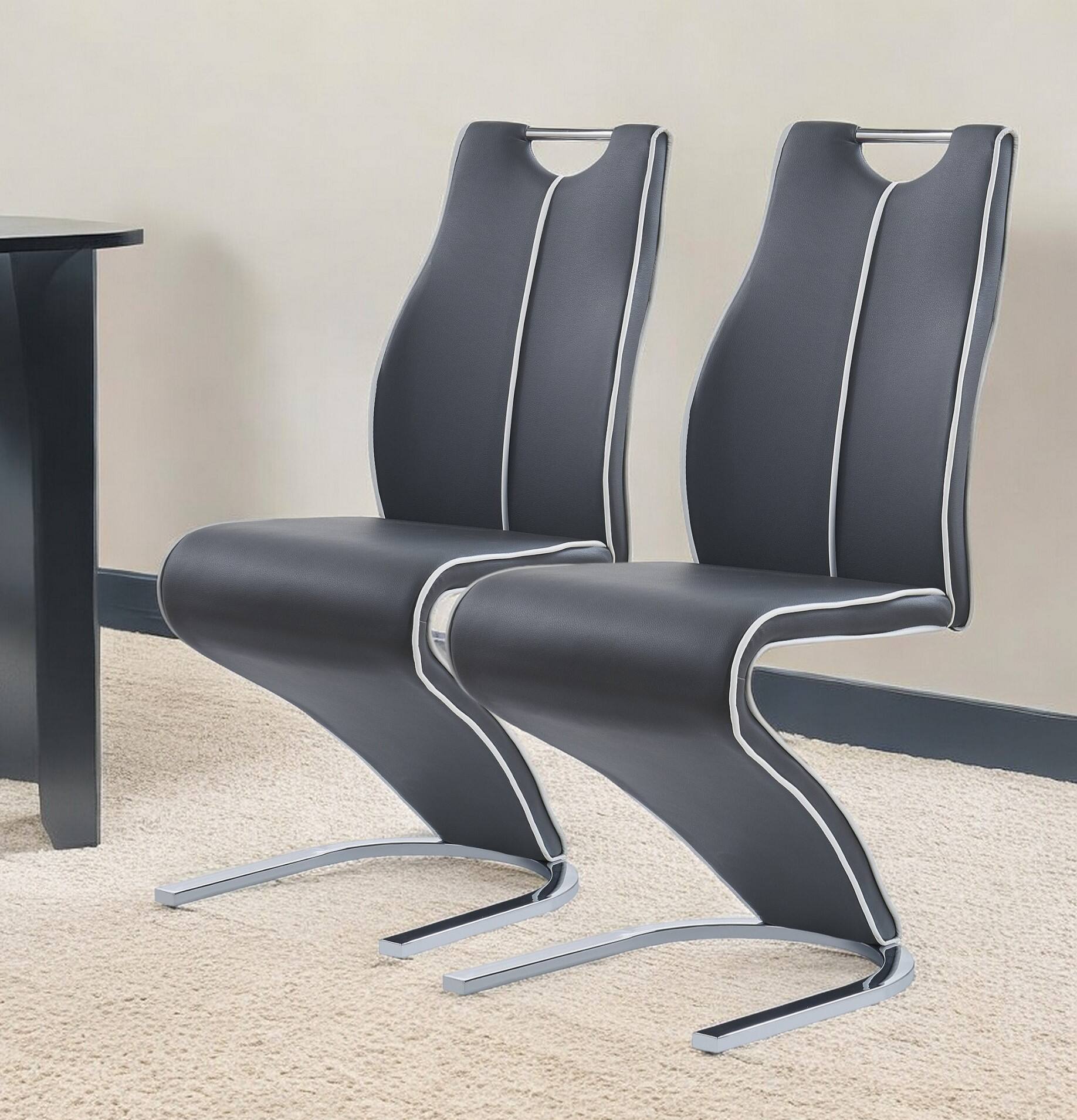 Left. Hivvago - Hivvago Set of Two Gray Upholstered Dining Side Chairs - Gray, White.