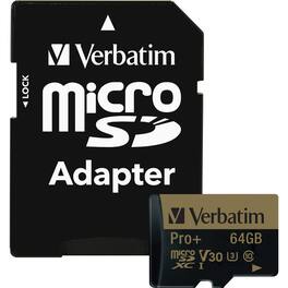 Verbatim - 64GB Pro Plus 600X microSDHC Memory Card with Adapter, UHS-I V30 U3 Class 10 - 90 MB/s Read - 80 MB/s Write - 600x