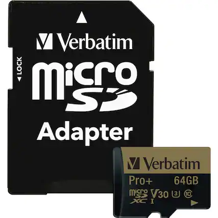 Verbatim Micro SD Adapter
Verbatim Pro+ 64GB Micro SD V30 U3 XC I