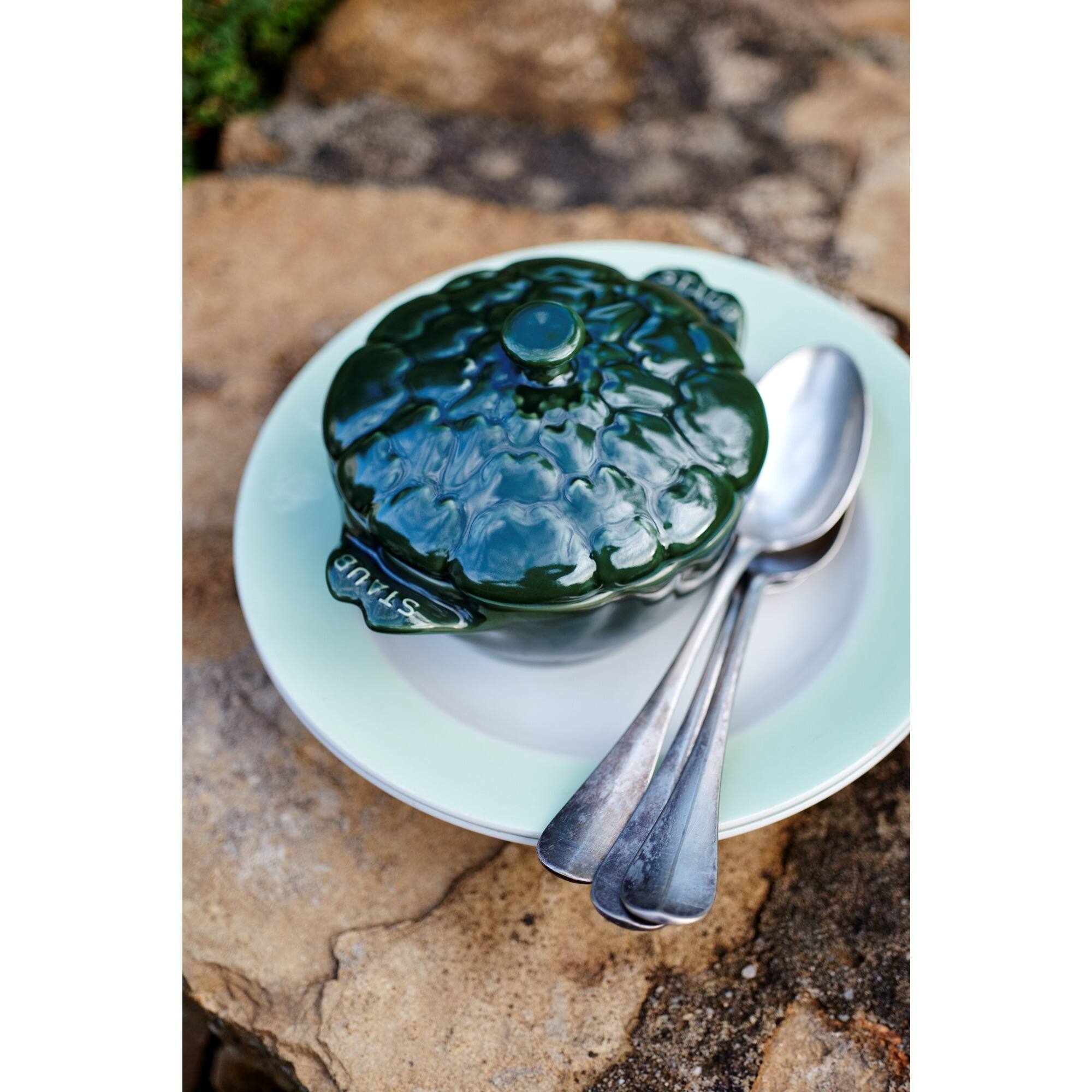 Alt View 2. Staub - Staub Ceramic 16-oz Petite Artichoke Cocotte - Basil - Basil.