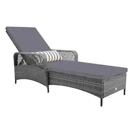 Costway - Outdoor Chaise Lounge Chair Patio Recliner with 6-Level Backrest Cushion & Pillow - Gray + Mix Gray