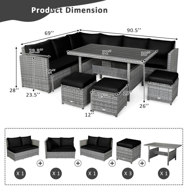 Product Dimension: 69" x 90.5" x 23.5" x 52" x 30" x 12" x 28" x 23.5" x 15" x 15" x 26" x 12"  
+ 1 x 1 x 1 x 3 x 1