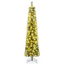 WELLFOR - 6ft Pre‑Lit Artificial Christmas Tree, Slim Pencil Xmas Tree with 338 Branch Tips &150 LED Lights - Green