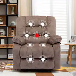 Bestier - Set of 2 Overstuffed Massage Recliner Chairs with Heat and Vibration, Soft Fabric Manual Reclining Chair for Living Room - Light Brown