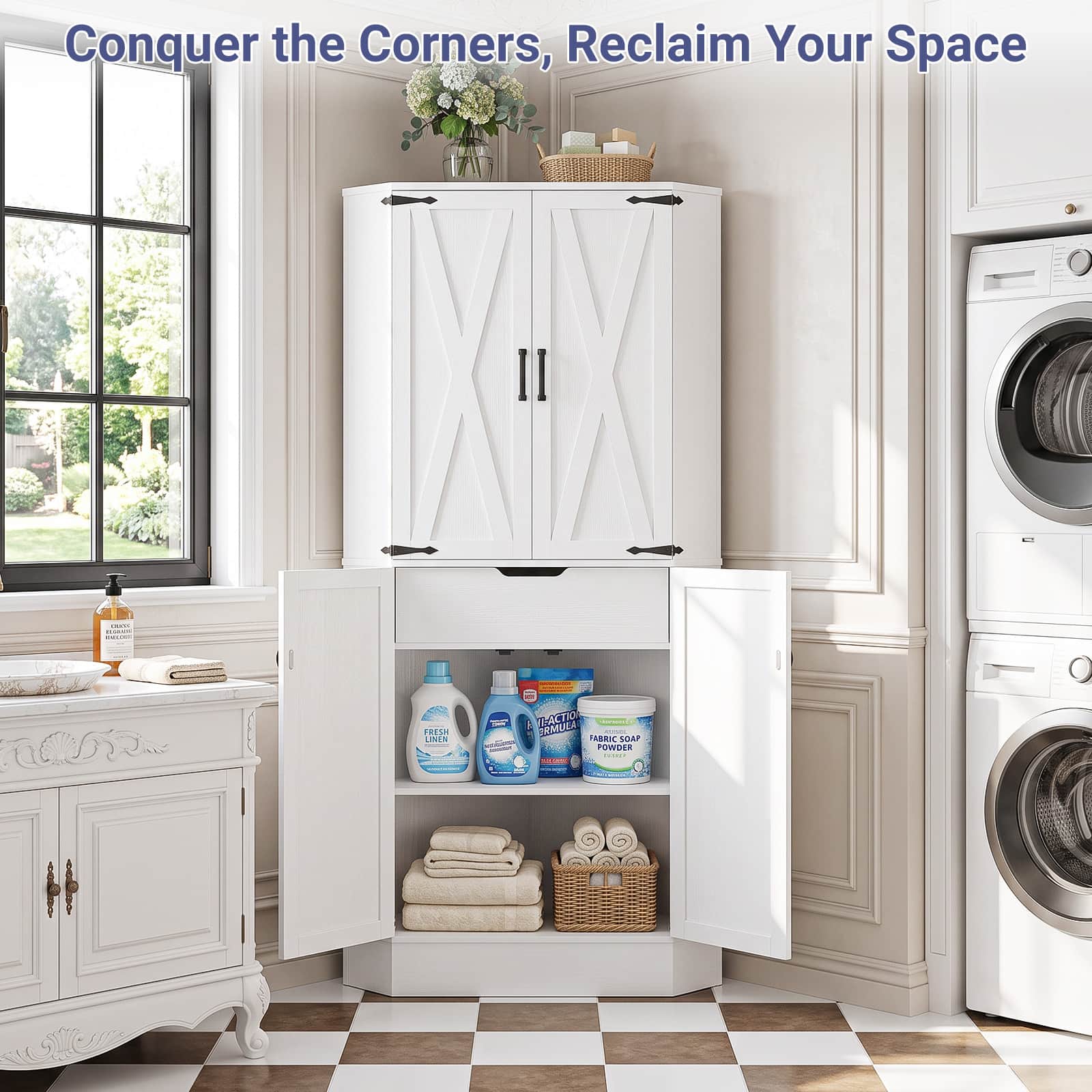 Conquer the Corners, Reclaim Your Space

SANDIO OWEL DELLOW

FRESH UNEN
& VI-ACTION ERMULA ABRIC SOAP POWDER