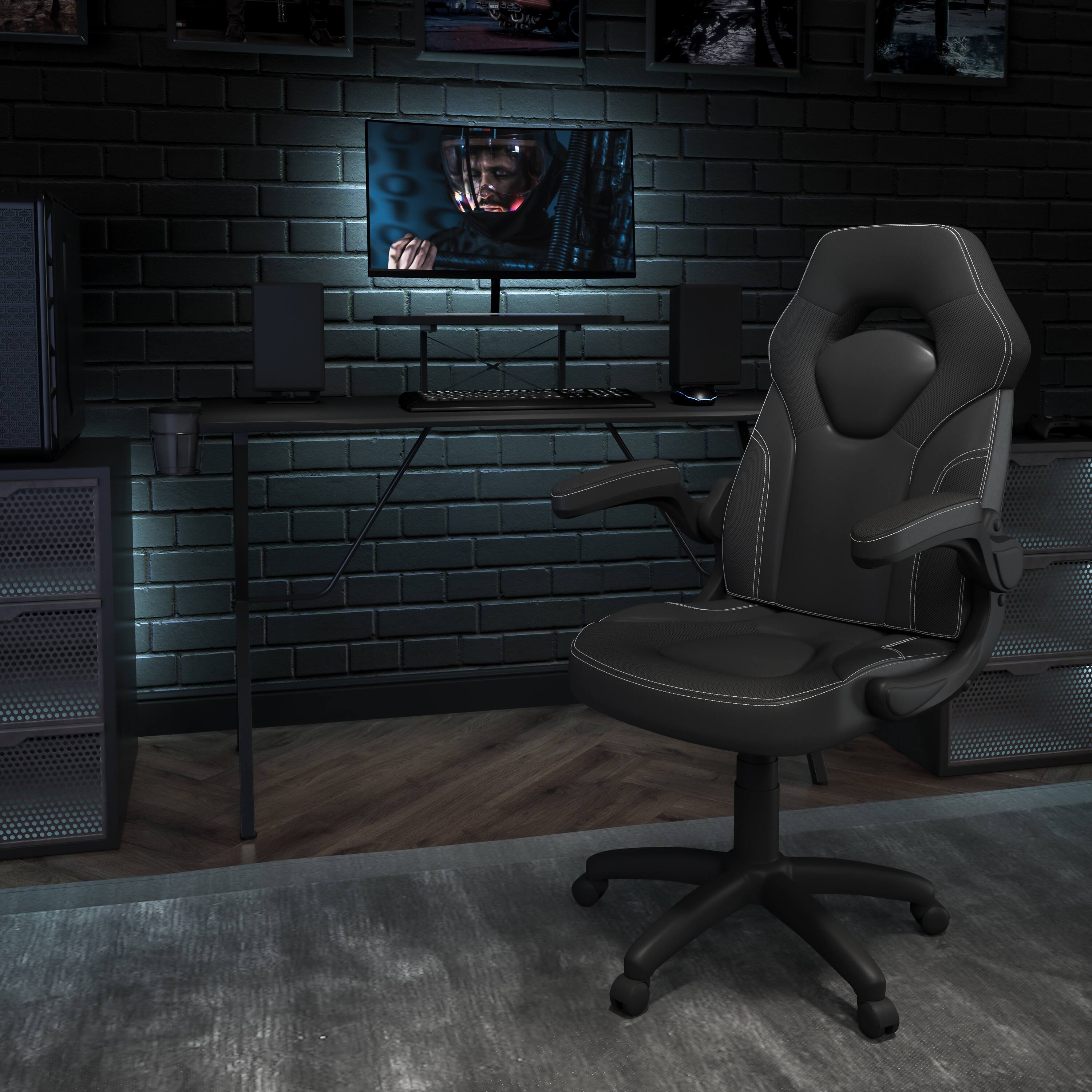 Alt View 1. Emma + Oliver - Gaming Desk and Racing Chair Set with Headphone Hook, and Monitor Stand - Black.