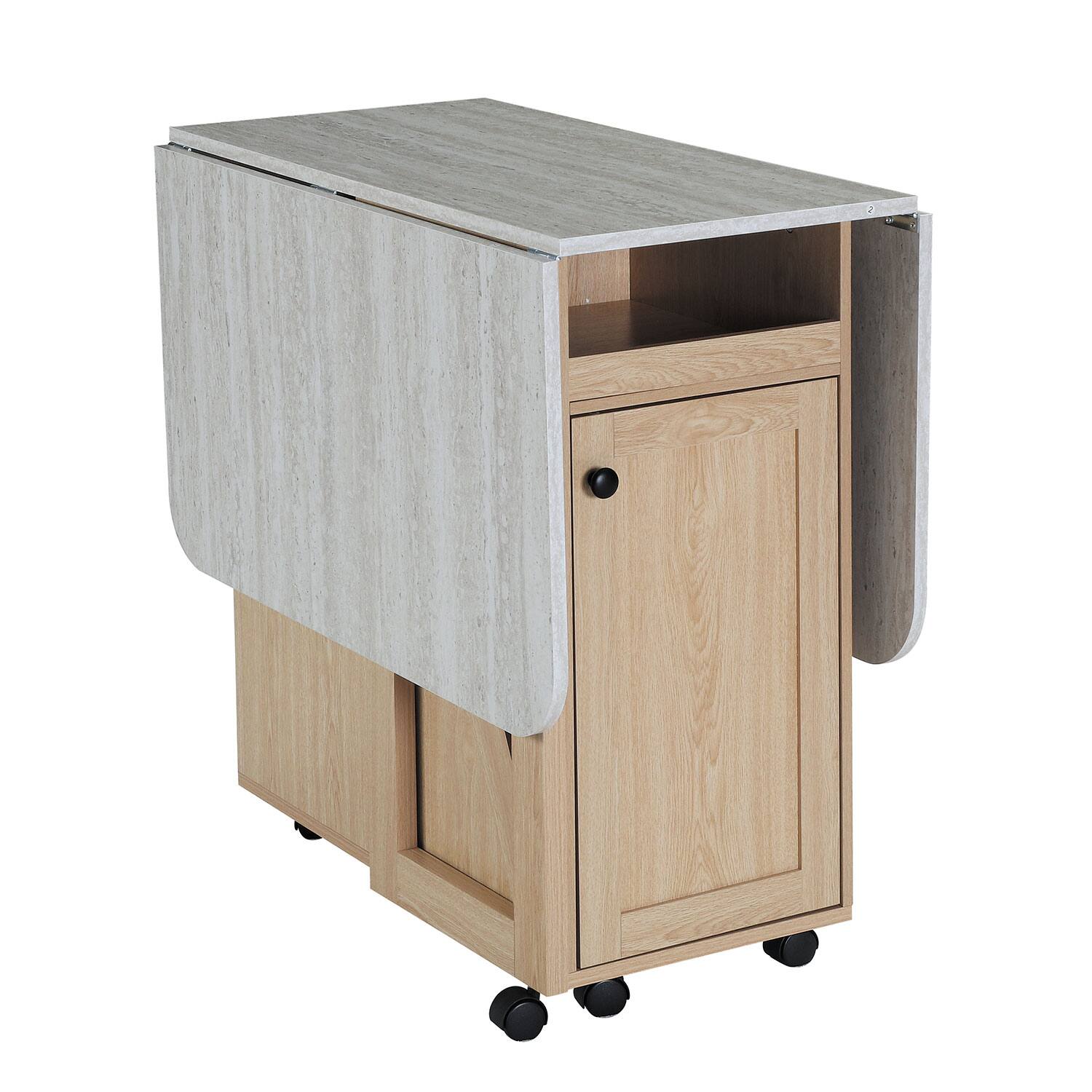 Alt View 3. Z-Edge - Folding Dining Table with Storage, Folding Kitchen Table with 6 Wheels, Shelves, Compact Dining Table for Small Spaces - Light Oak.