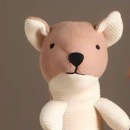 Angle. Siljoy - Handmade Cotton Knitted Puppy Plush Toy, Peach Color, Hypoallergenic, Machine Washable, Safe for Kids - Off White.