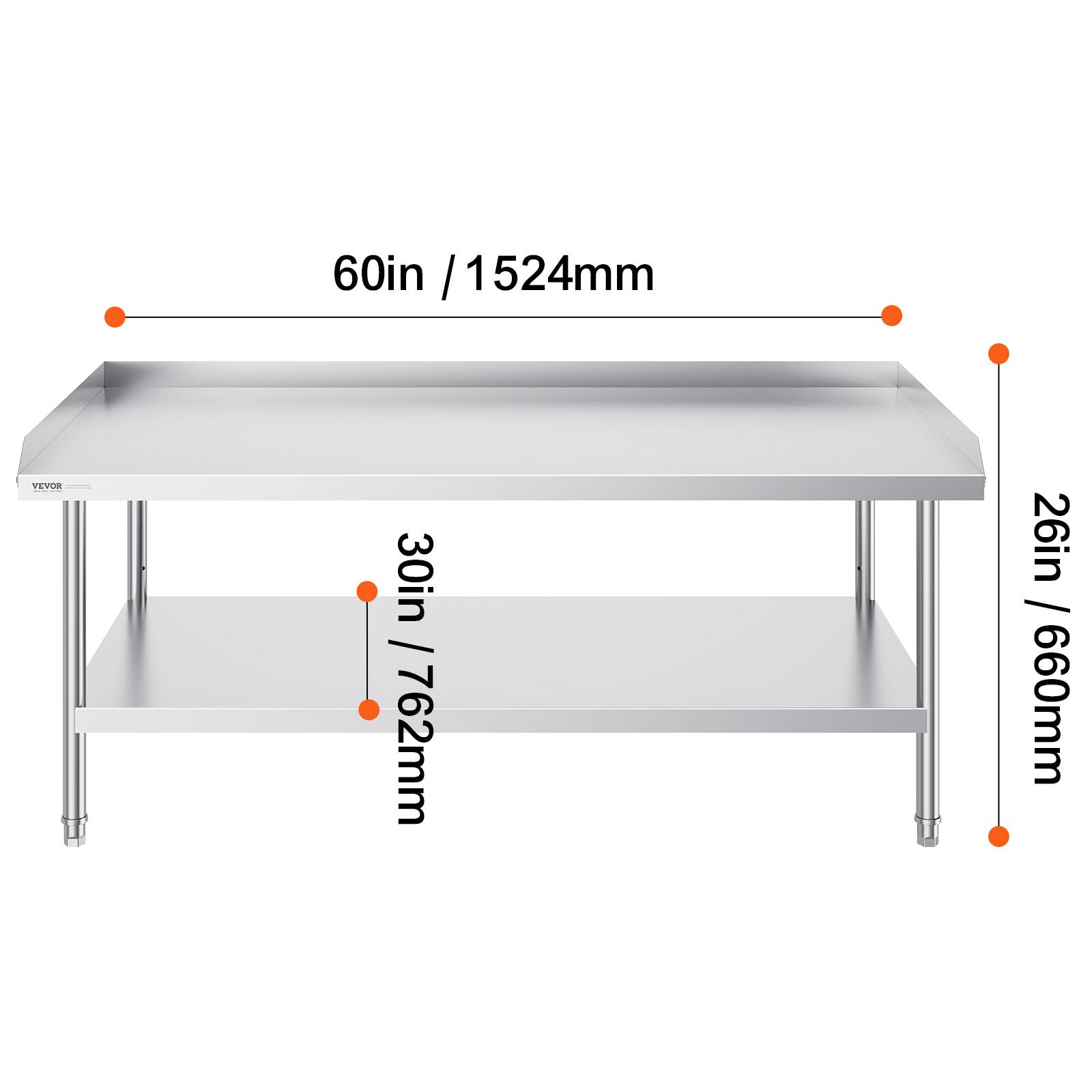 60in / 1524mm  
30in / 762mm  
26in / 660mm