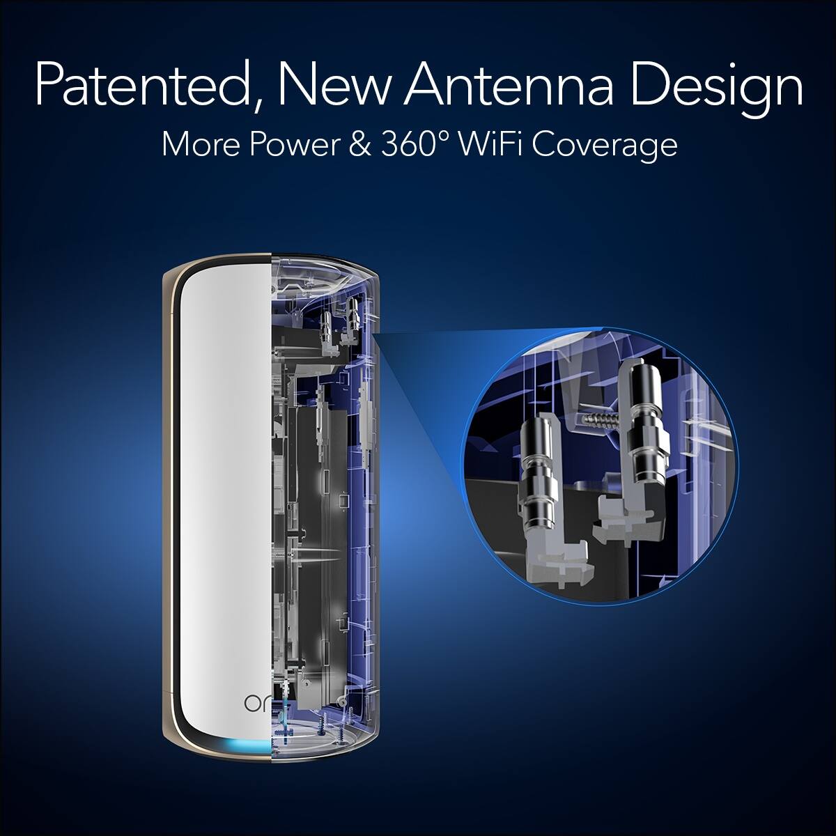 Patented, New Antenna Design  
More Power & 360° WiFi Coverage