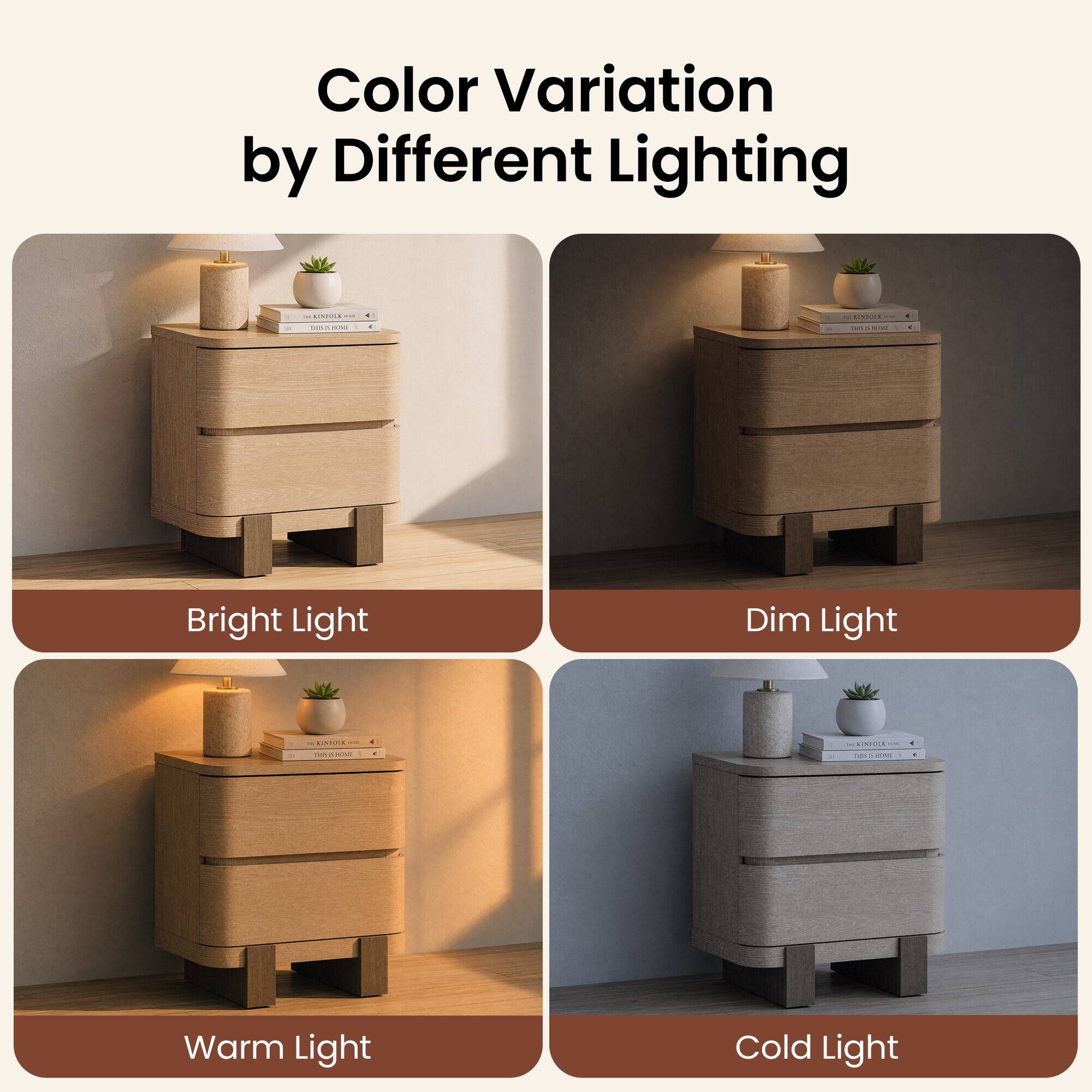 Color Variation by Different Lighting

- Bright Light
- Dim Light
- Warm Light
- Cold Light