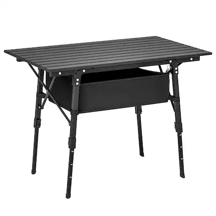 Front. Outsunny - 3ft Portable Camping Table with Storage Bag, Adjustable Height Aluminum Small Folding Table - Black.